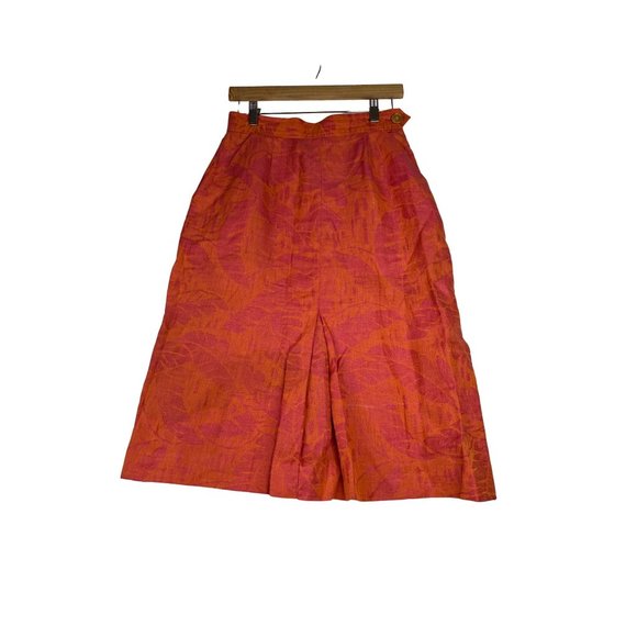 Christian Dior Ramie Blend Tropical Print Skirt sz 10 Orange - Picture 1 of 8